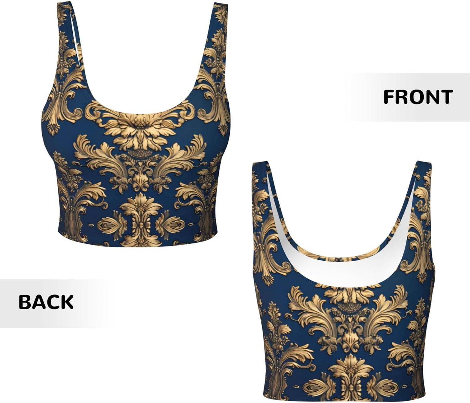 Damask Pattern Printed Women's Sports Vest, Suitable for Yoga, Pilates and Fitness Training -