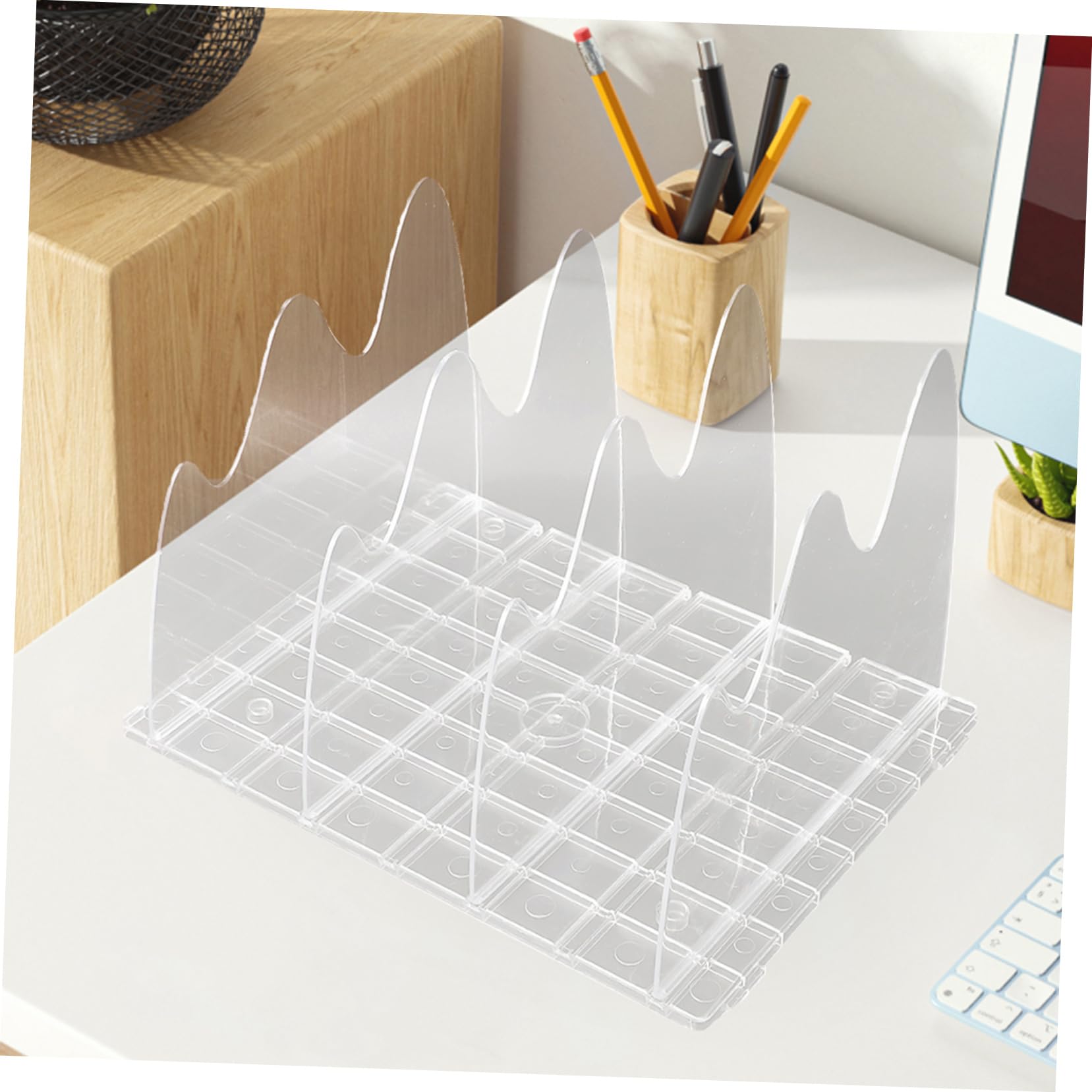 Divisor de Estantes Ajustable de Plástico Transparente, Organizador Creativo con Múltiples Compartimentos para Bolsos, Correo y Oficina