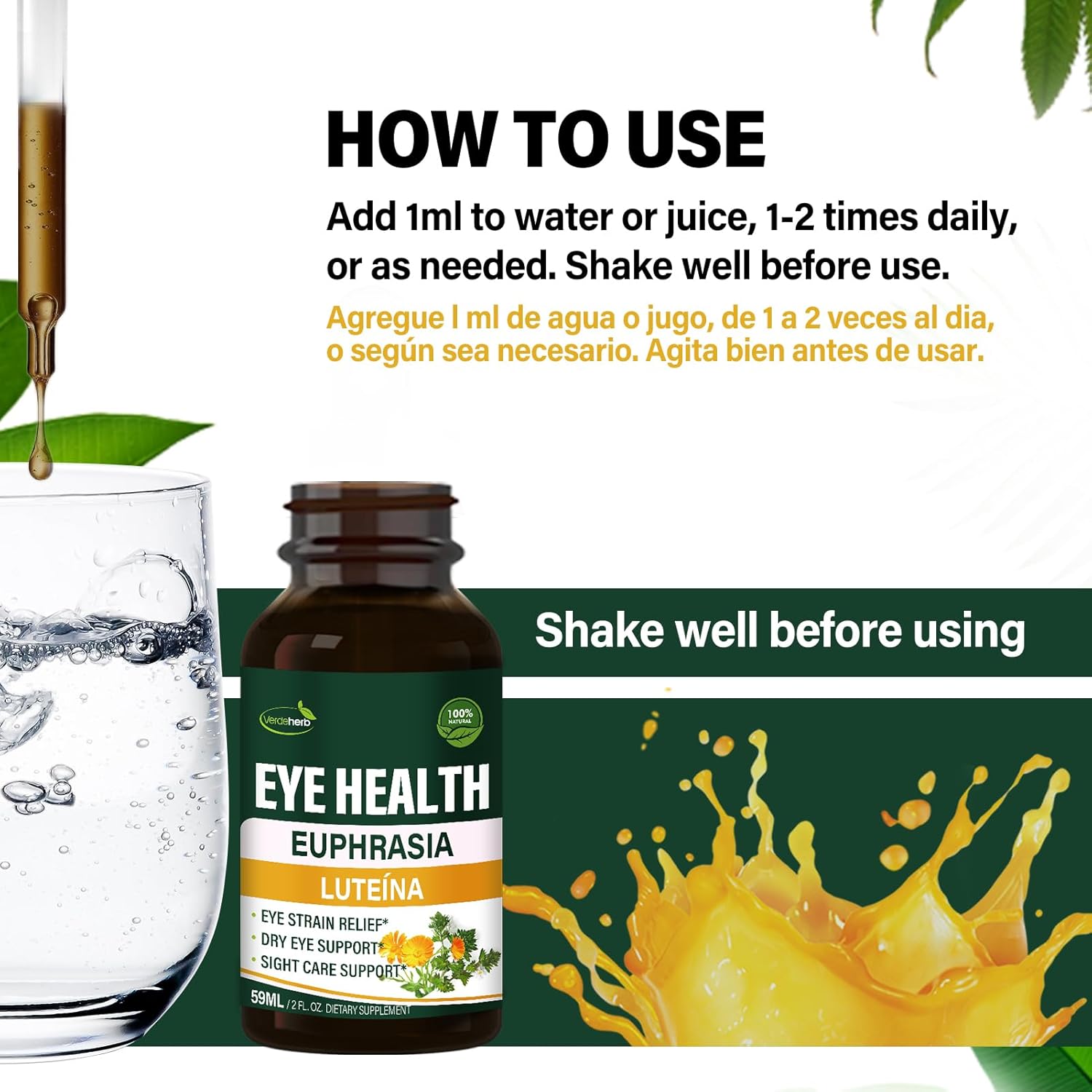 Herbal Liquid Drops, Natural Eyebright Herb Extract Support Eye Strain Relief, Dry Eye & Sight Care Support. 4oz-Original