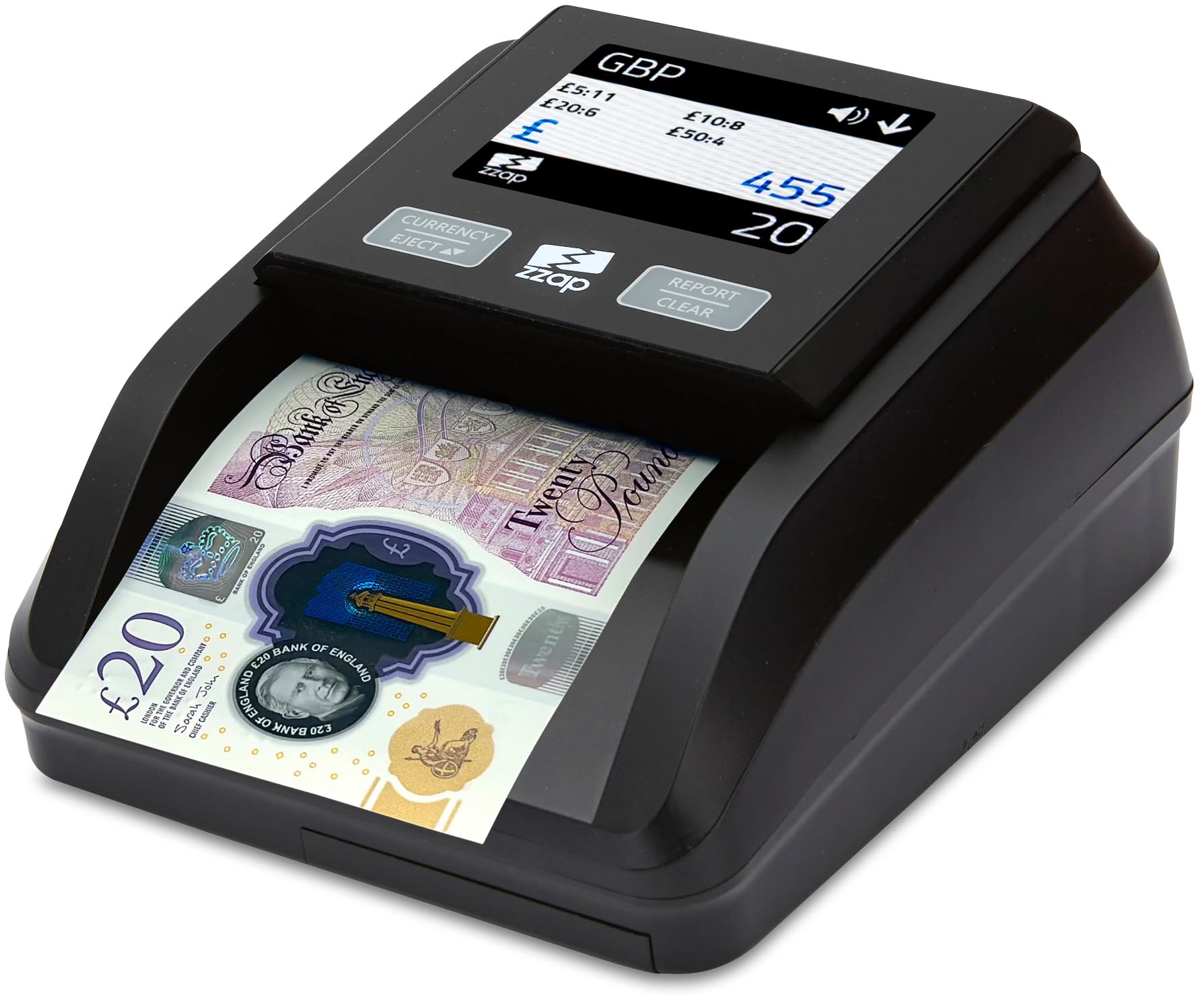 ZZap D40 Counterfeit Banknote Detector - 100% Accurate, Full Colour Screen, 5 Currencies - Money Checking Machine