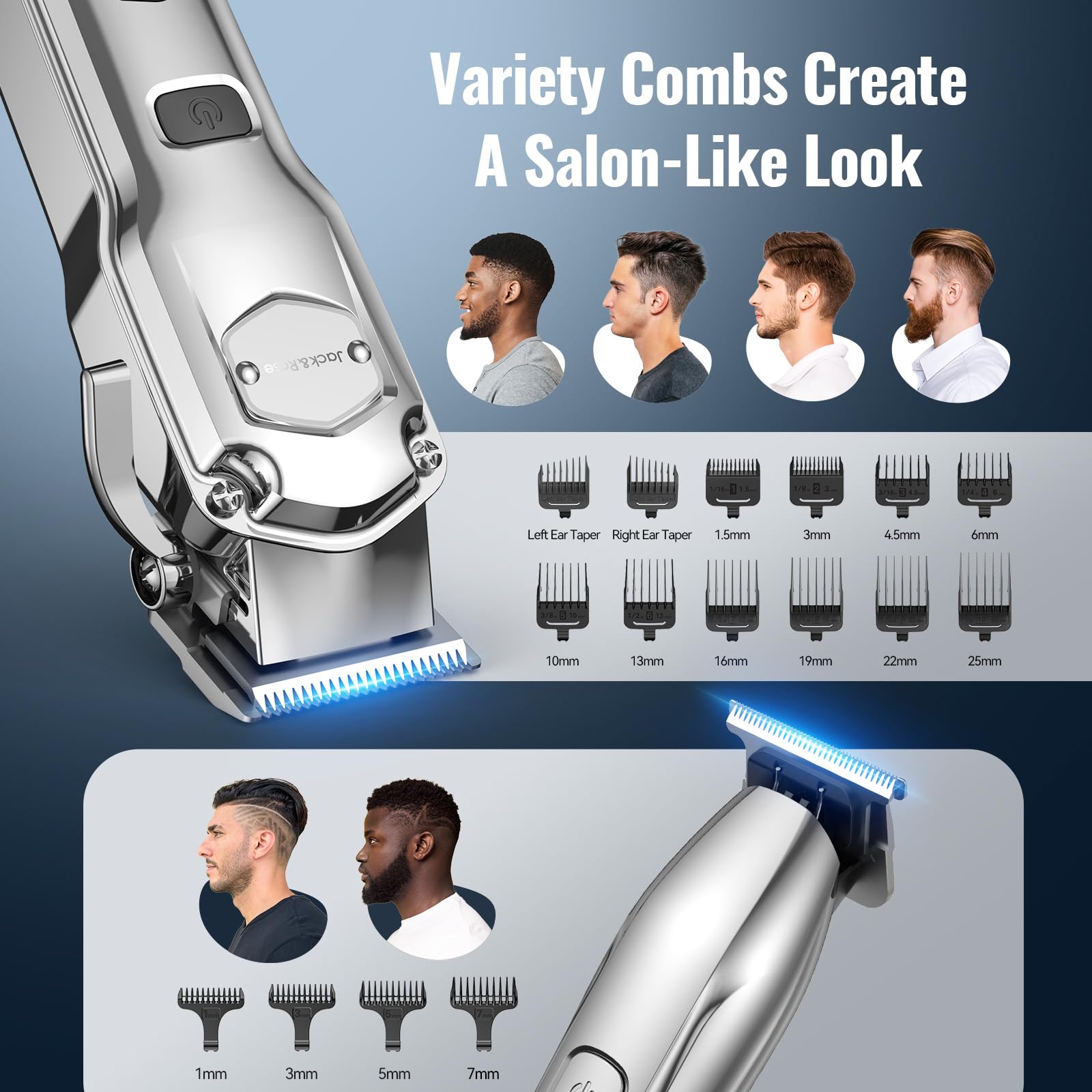 Jack & Rose Hair Clippers Men and Trimmer Set,Cordless Clippers for Men Haircut,Beard Trimmer and Shaver,Professional Grooming kit/Barber Kit for Nose,Body - Image 3