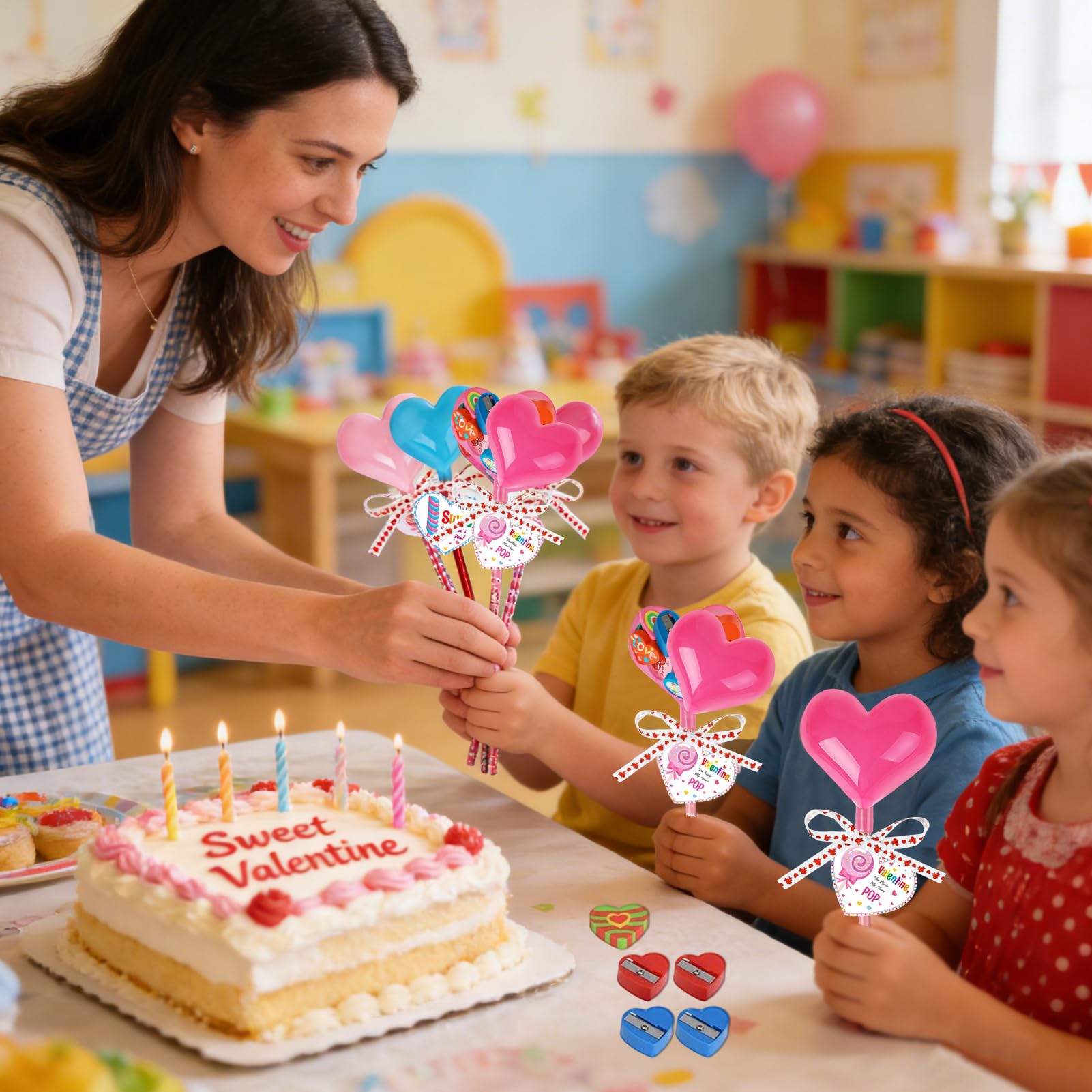 Générique Briefpapier zum Valentinstag – Herzaufkleber für Bleistifte – Briefpapier zum Valentinstag für Mädchen und – für Haus Schule Party Geschenke Ideen Geschenke