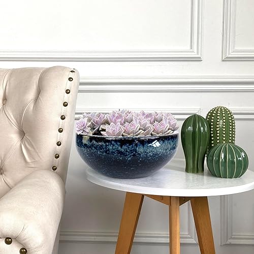 Miniatura 6 de Maceta para suculentas de 11, 9 y 7 pulgadas, con almohadillas de drenaje y malla, maceta redonda grande de cerámica para plantas de interior y