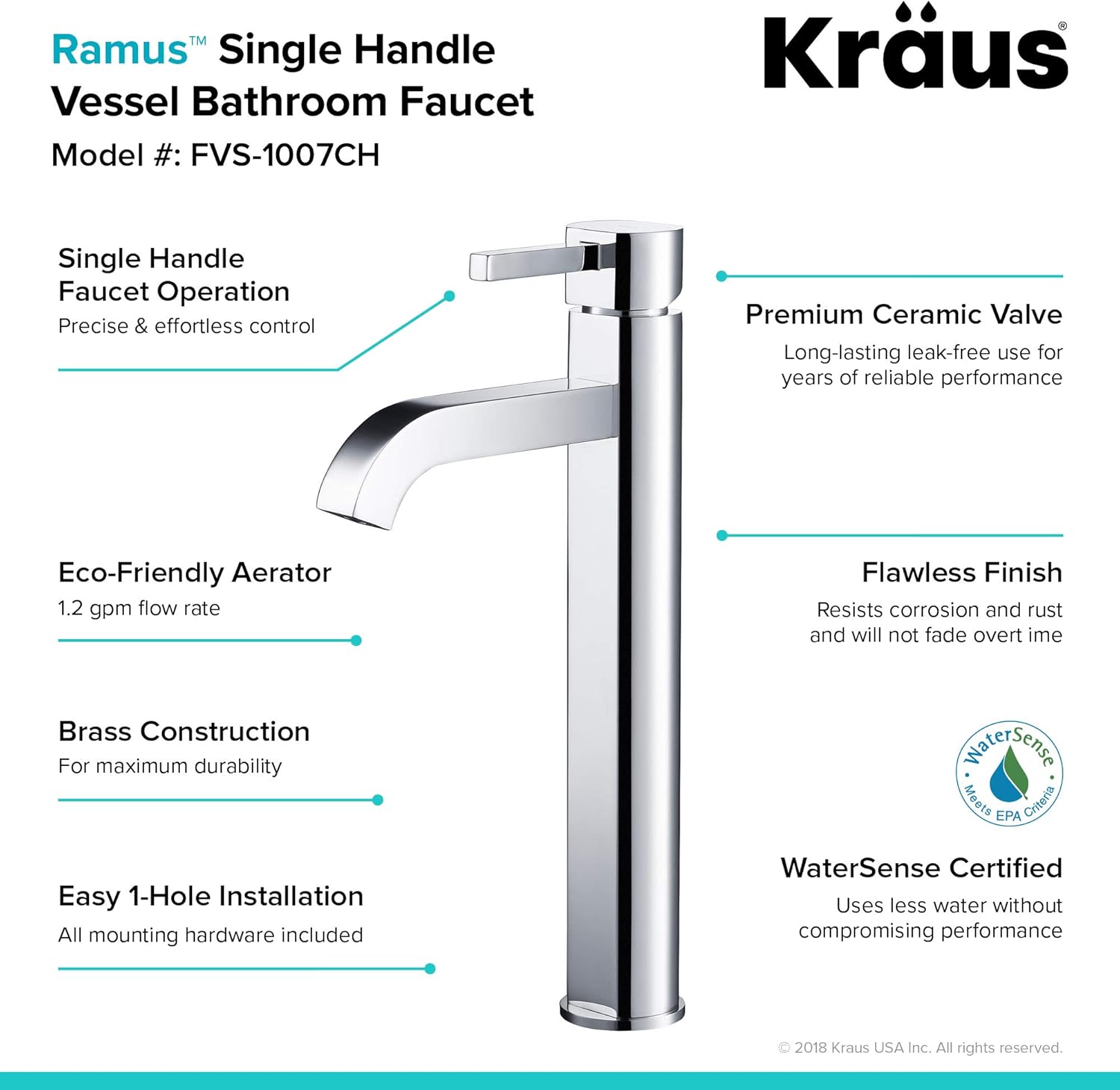 Get Special Price Kraus FVS-1007CH Ramus Single Lever Vessel Bathroom Faucet Chrome, 12.5