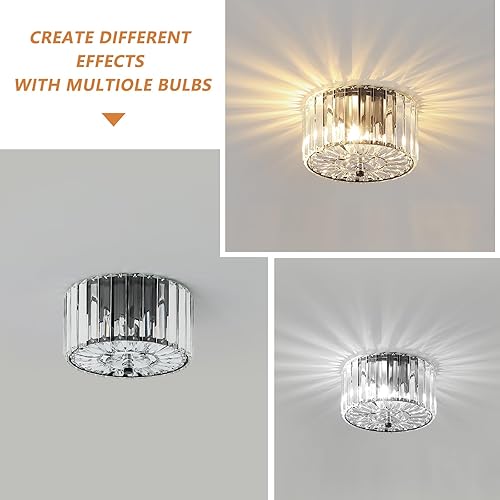 Miniatura 5 de Small Crystal Ceiling Light, Modern Semi Flush Mount Ceiling Lighting Fixture, Black Small Chandelier Light Fixture, Entryway Light Fixture for