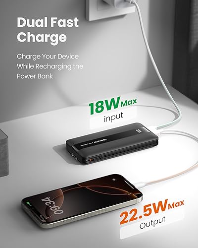 Miniatura 3 de Cargador portátil con enchufe de pared, batería externa de carga rápida, cables integrados, 10500mAh 22.5W, 4 salidas, 3 entradas, pantalla LED,