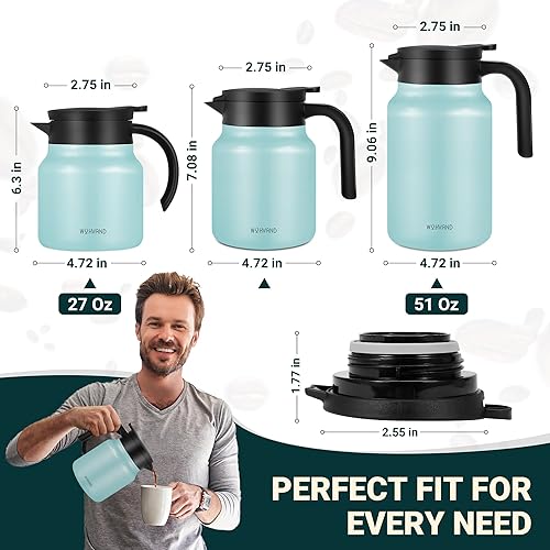 Miniatura 4 de Jarras térmicas de café de 27 onzas para mantener el calor/frío, jarra de café de acero inoxidable, jarra de agua aislada a prueba de polvo para