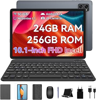 BESTTAB Android 14 Tablet 10 Zoll,24(8+16) GB RAM+256GB ROM,Octa Core Tablet mit Tastaturen,Grau