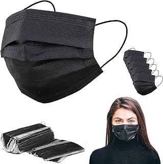 Ships from Canada- Pack of 50 Disposable Black/Blue/Pink Face Masks, 3-Ply, Ear Loop. Protective, breathable, dust-proof, 3 layer mask. Non-Medical Protective Disposable Mask for everyday use. (Black)