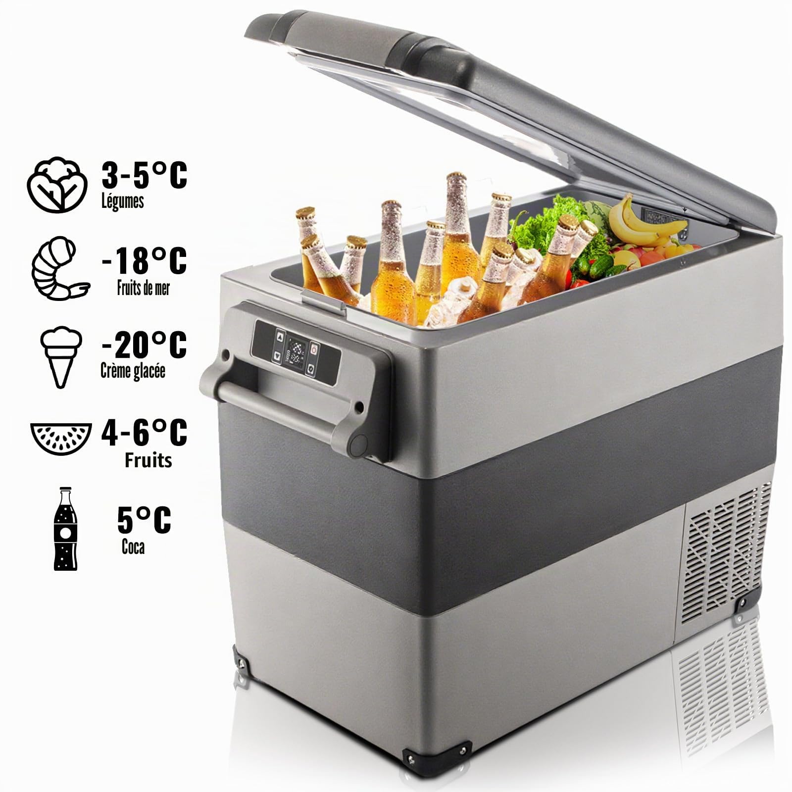 VEVOR Glacière Électrique Voiture, 55 L, Réfrigérateur Portable à Compression, Mini Frigo, 69x34,5x53,1 cm, Mini Congélateur avec Panneau Numérique -20 à 20 ℃ pour Maison/Voiture/Camping