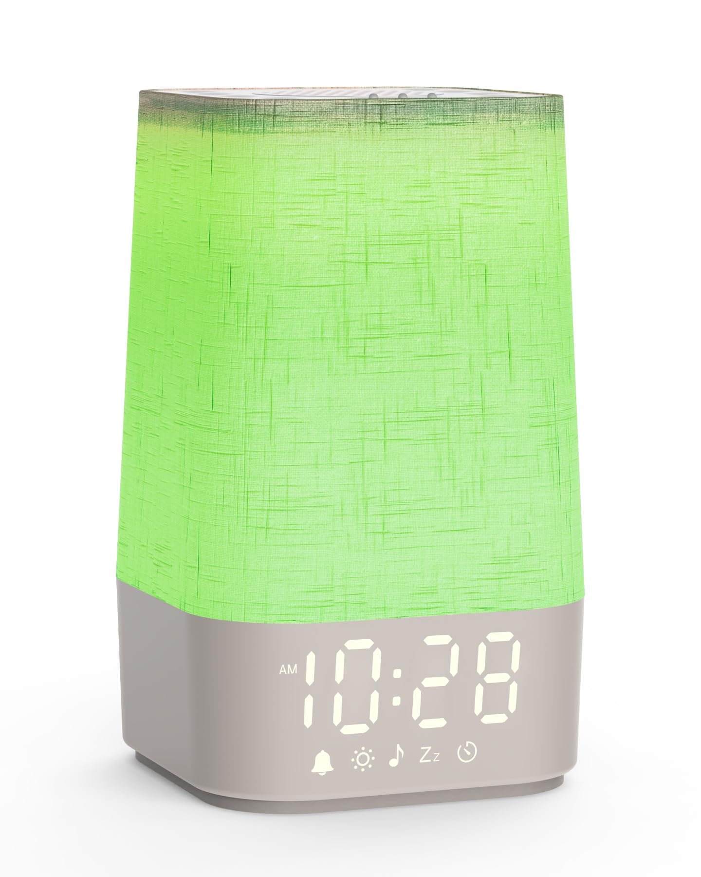 APUZOM Tageslichtswecker Weißes Rauschen Soundmaschine mit 30 beruhigenden Geräuschen, 12 Nachtlichter, dimmbare Stoff-Nachttischlampe, Wake-Up-Licht