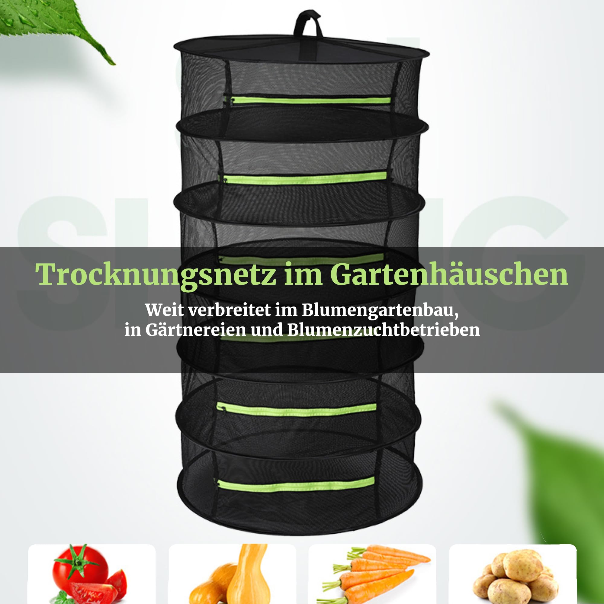 Bewinner Séchoir à Herbes | Filet de Sechage avec Couvercle à Fermeture éclair | Égouttoir Multifonctionnel pour Biberons | Vert Fluorescent, 6 Niveaux