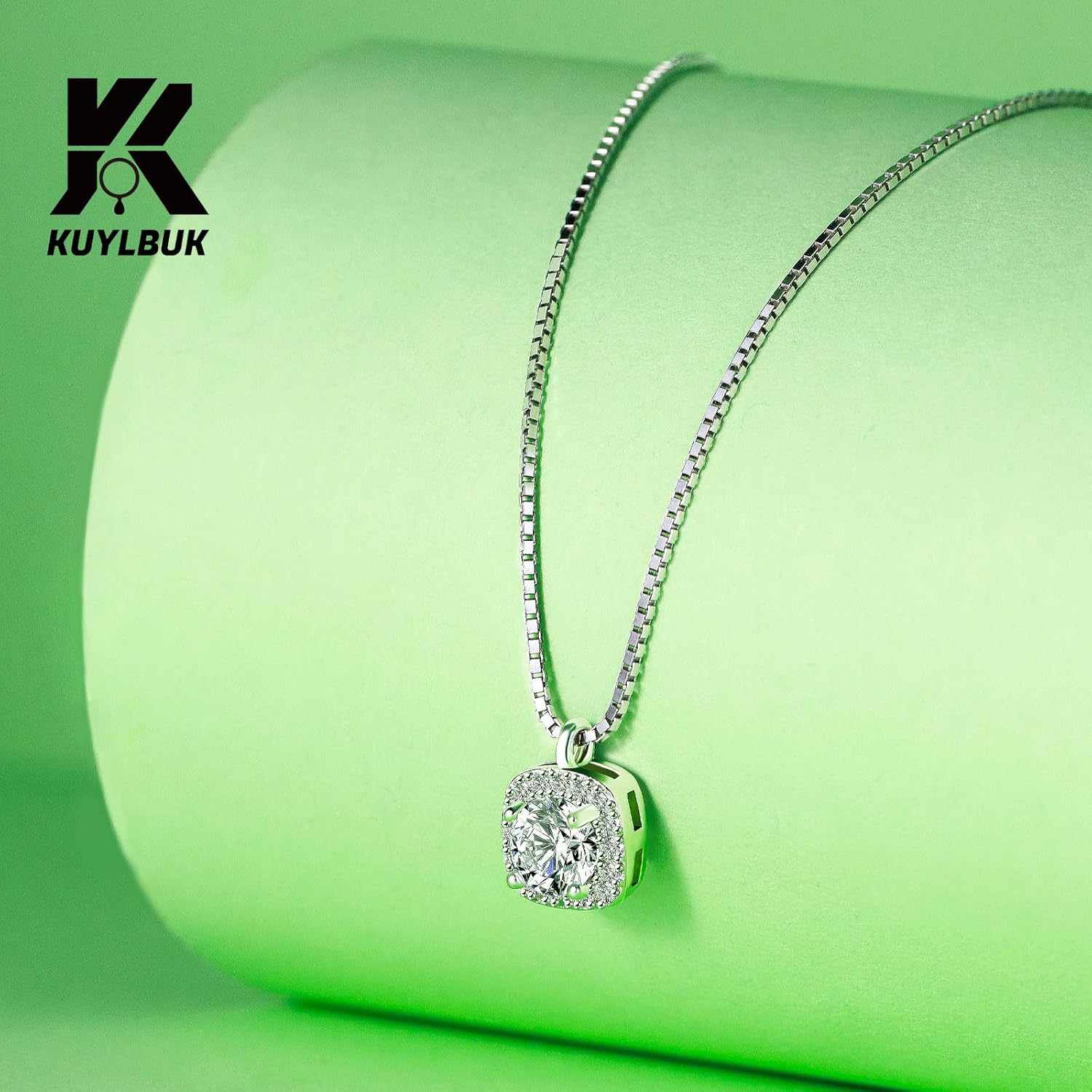 925 Sterling Silver Necklace Solitaire (8mm) Dainty Square Cubic Zircon Necklace Pendant Hypoallergenic Necklaces for Women | 18"+2" Adjustable Box Chain Gift for Her - Image 4