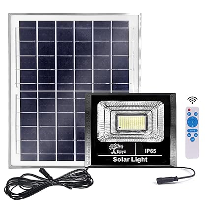 Epyz Solar Flood Lights Outdoor Remote Control Solar Power Led Light IP65 Waterproof Solar Wall Lamp Floodlights for Gutter Shed [ Pack of 1, Cold White Light ] (Light Power 100W - 15000mAh, 166LED)