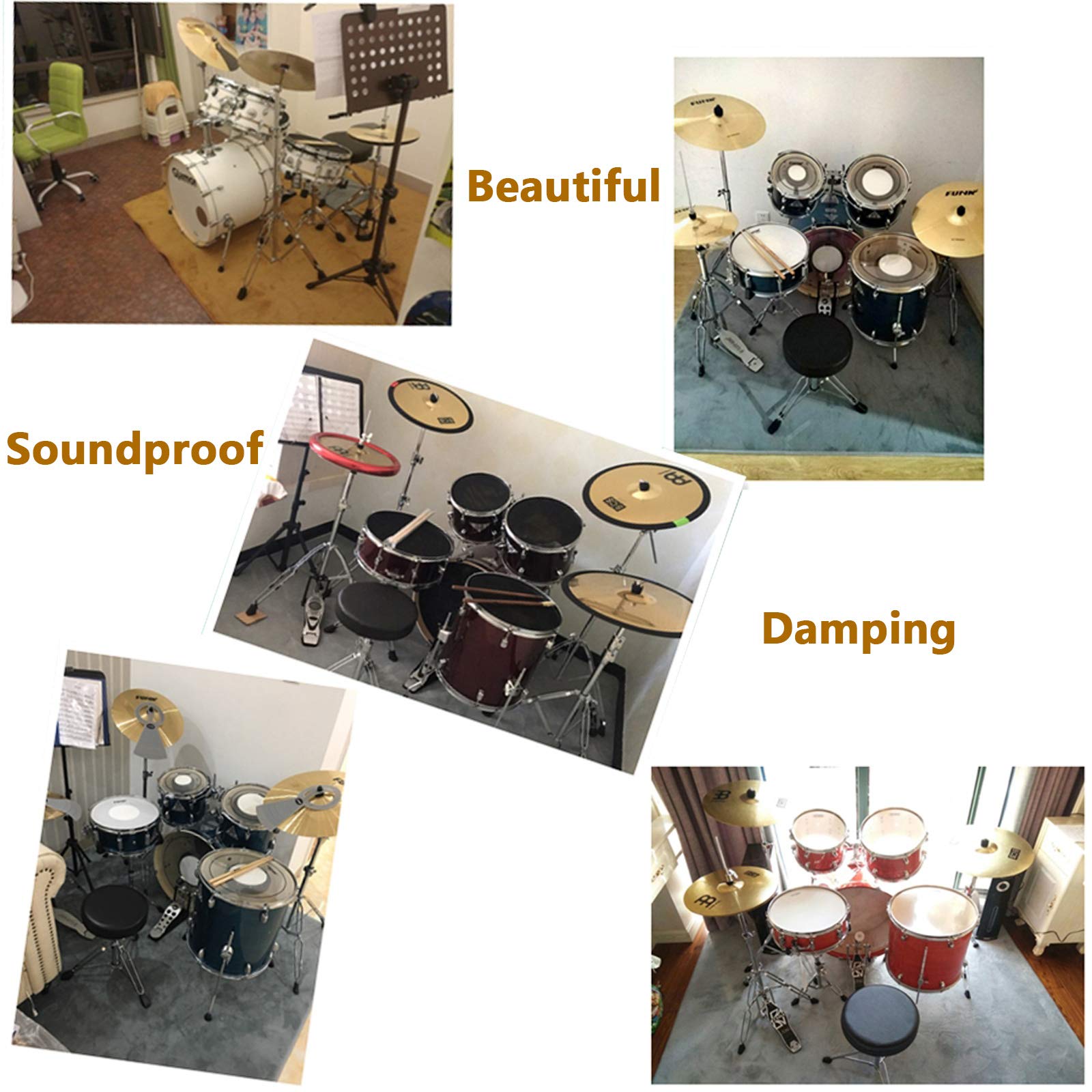 Tappeto Batteria Insonorizzato Tappetino per Batteria Elettronica Drum Carpet per Rullante Grancassa Tamburo Jazz Batteria Tappetini Strumenti Musicali Tappeti Antiscivolo Domestico (60-200CM)