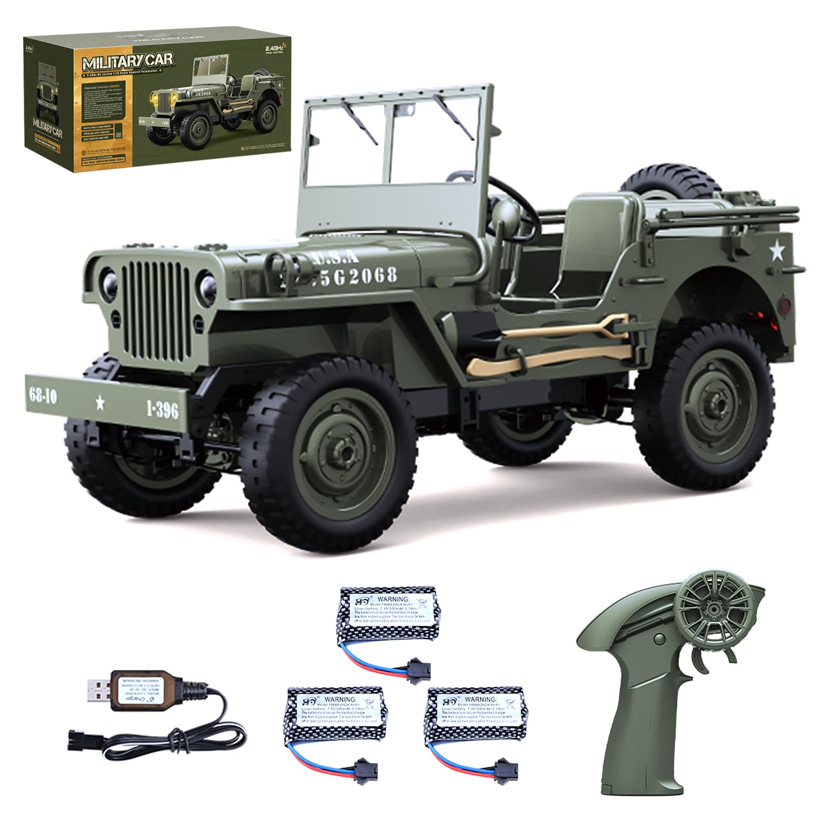 Hylukon Remote Control Car, 2.4Ghz 4WD Off Road RC Jeep Rock Crawler Vehicle with Linked Lights, 1:10 Scales All Terrain Remote Control Trucks RTR Hobby RC Car for Teen Adults