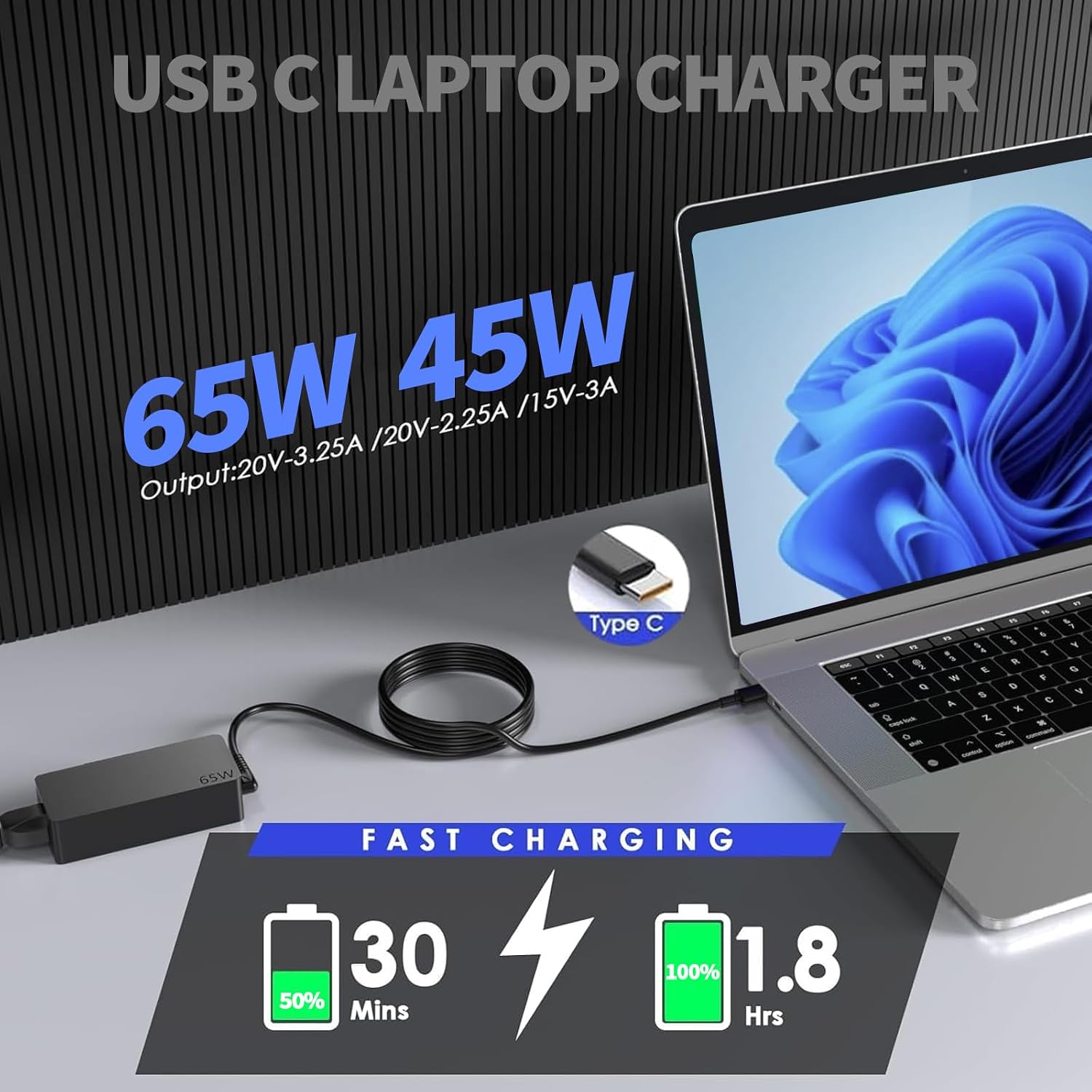 65W USB C Laptop Charger Compatible with HP EliteBook, ProBook image 3
