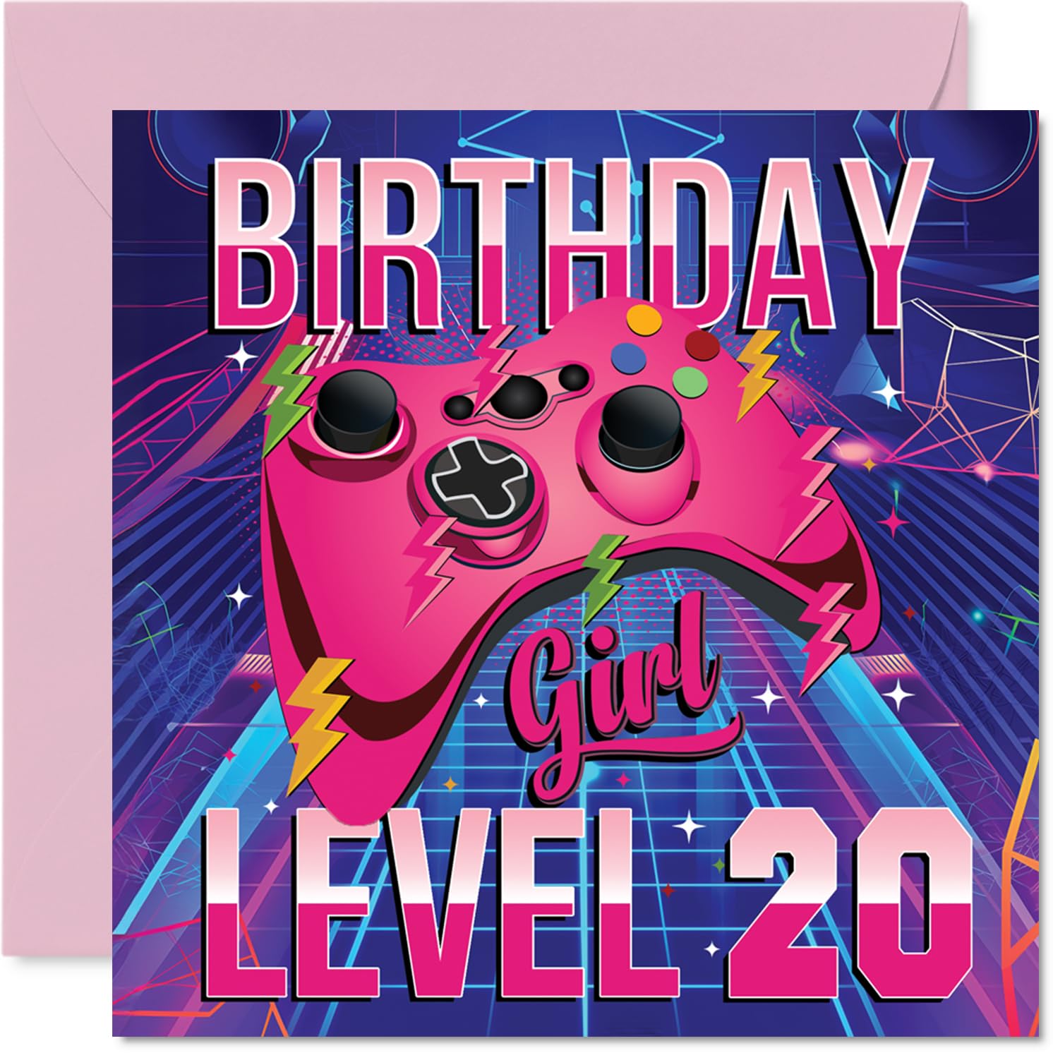 20th Birthday Cards for Women - Gamer Level - Happy Birthday Card for 20 Year Old Woman Auntie Niece Cousin Sister, 145mm Bday Greeting Cards