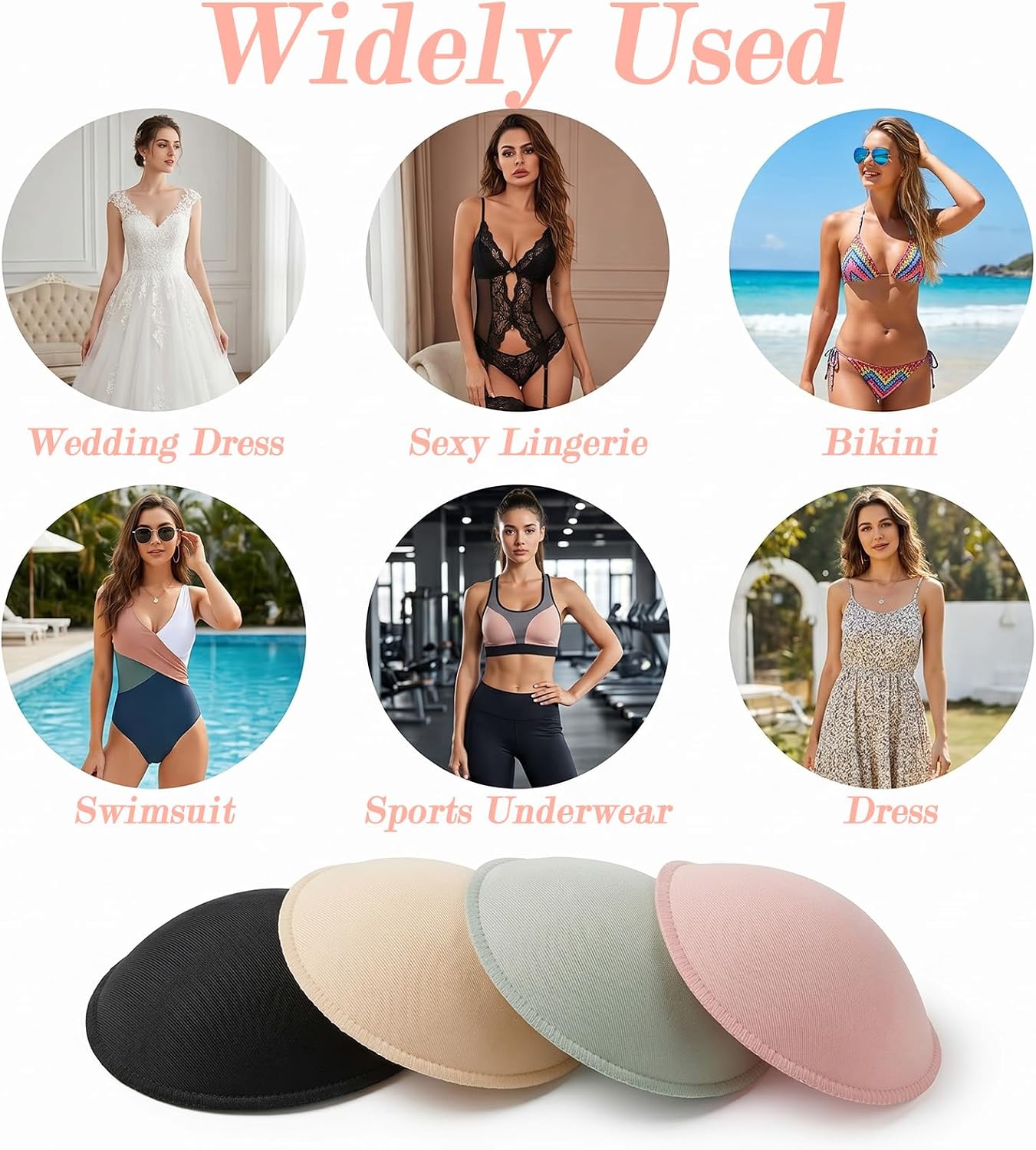 Jeffdad 4 Pairs Bra Pads Inserts, Removable Sponge Bra Pads Breathable Sports BraPads Inserts Lightweight Swimsuit BraInserts for Sports Bras Dresses Swimsuits