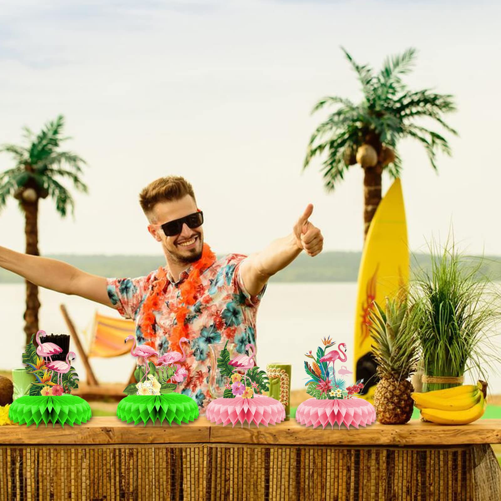 PHOGARY 9Pcs Hawaiian Luau Honeycomb Centerpieces Table Topper Hawaiian...