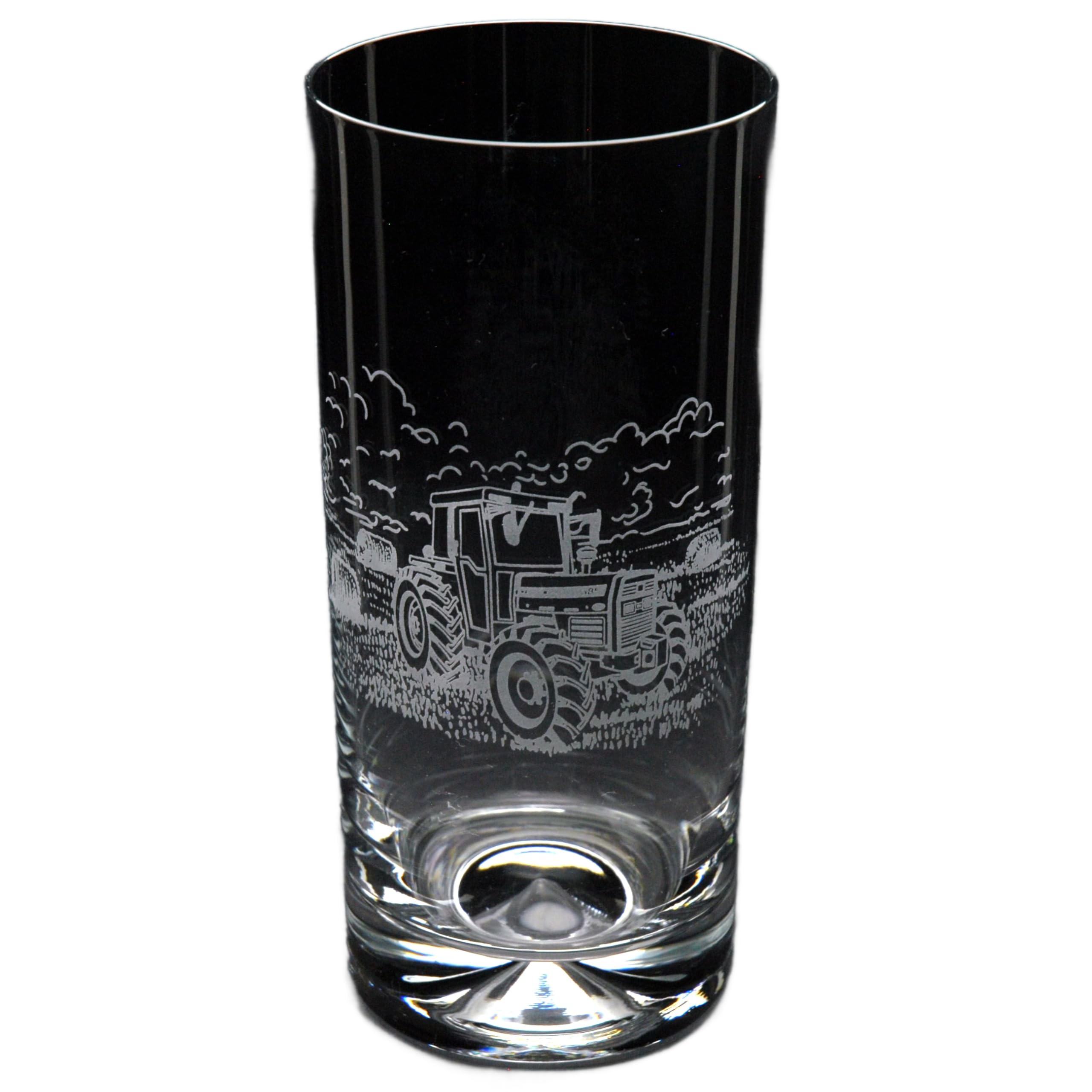 GLYPTIC Glass Art Modern Tractor Hand Etched/Engraved Highball Glass
