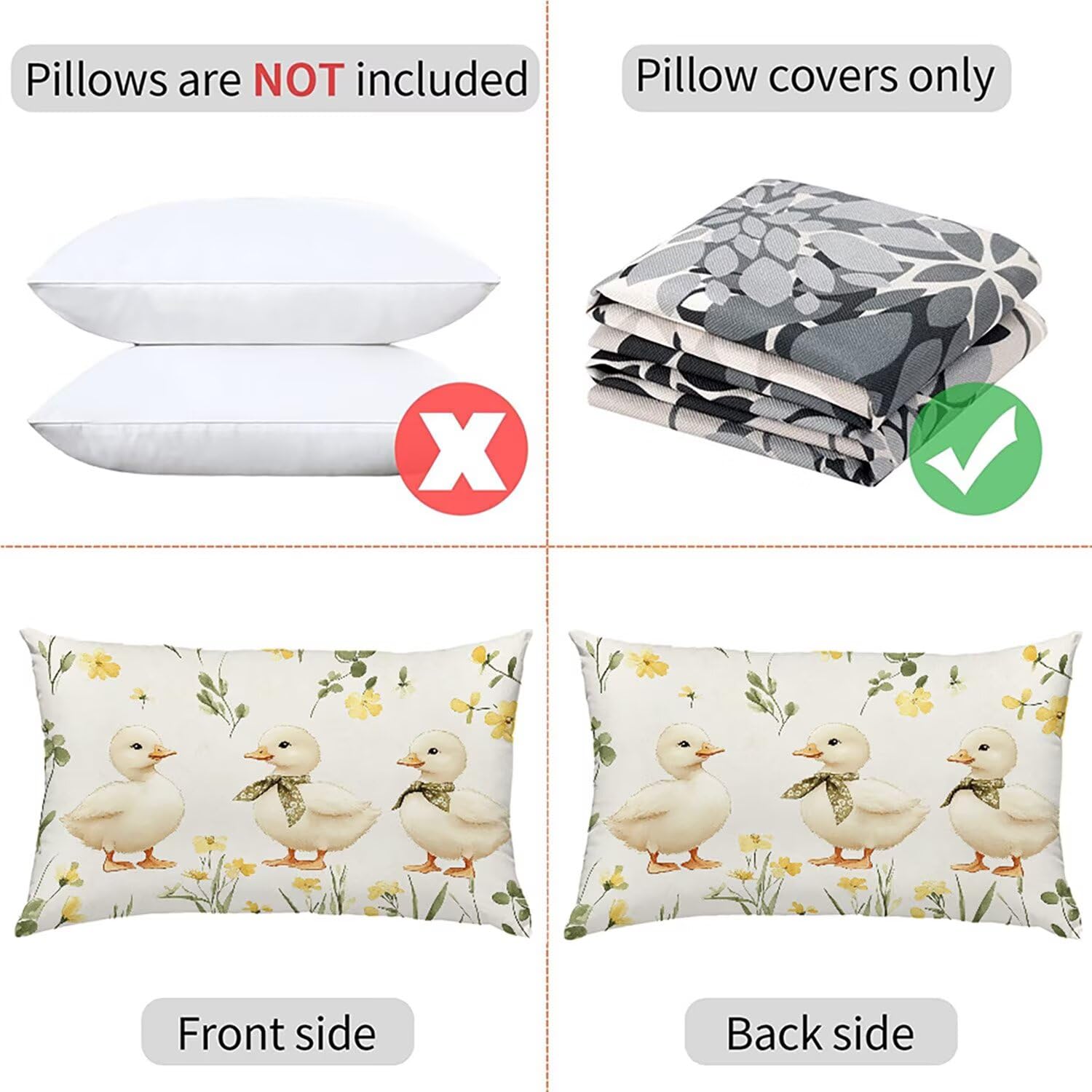 Ente Kissenbezug 70 x 90 Leinen 2er Set, Wasserdichter Kissenbezug Creme Kissenbezüge 70x90 Outdoor Wasserdichter, Mode Flauschig Weich und Bügelfrei Pillow Cover, Deko für Wohnzimmer Sofa Bett K2-186