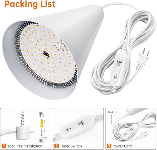 Miniatura 9 de Bstrip Luz colgante de crecimiento, luces de plantas de espectro completo de 25 W para plantas de interior, cable de alimentación de 16.4 pies, 5000