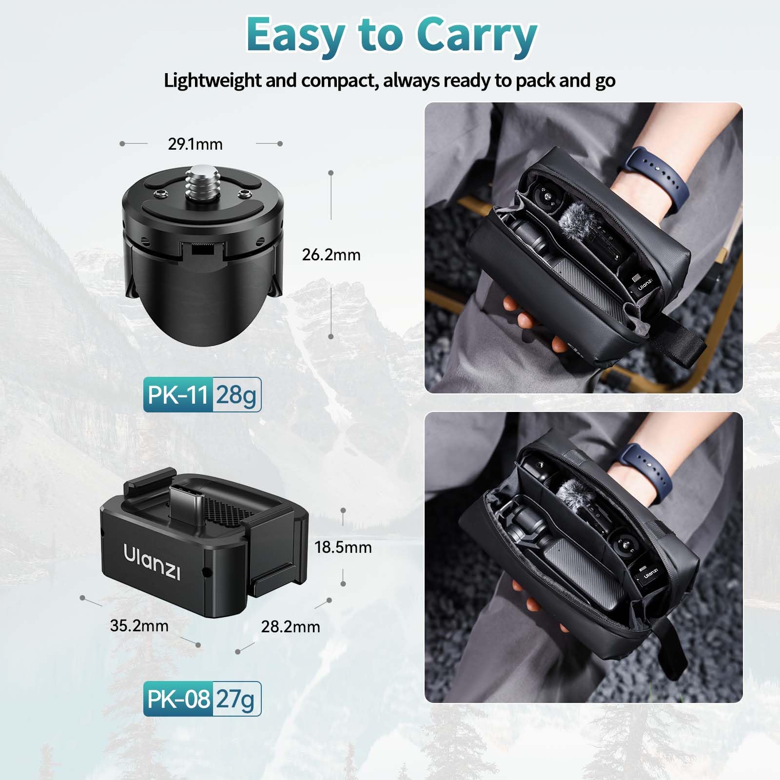 ULANZI Pocket 3 Mini Stativ Kit für DJI Osmo Pocket 3-Zubehör, Type-C-Ladeanschluss mit 1/4-Schraubenloch, für DJI Osmo Pocket 3, Smartphones, Action Kameras, Stativen, Gimbals (PK-08 & PK-11)