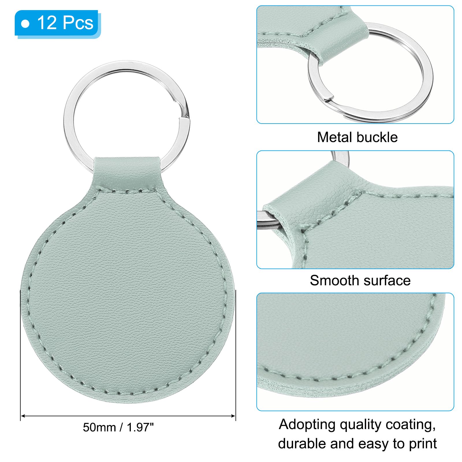 PATIKIL Leather Blank Keychains, 12Pcs Round Keychain Blanks Double Side Laser Engraving Key Chains for Embossing UV-Printing - Image 2