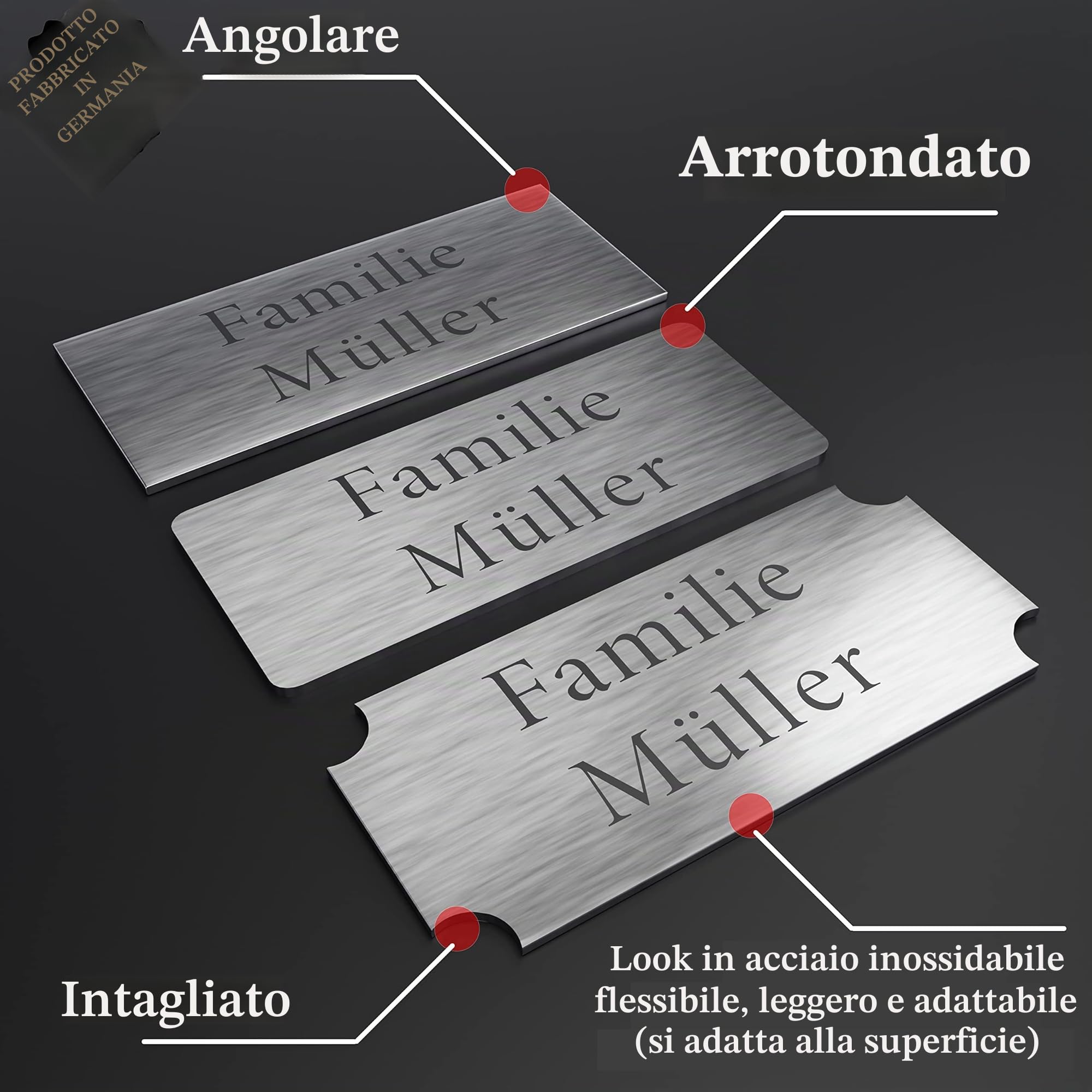 2x targhetta autoadesive per cassetta delle lettere, per porta, con incisione, argento e oro, resistenti alle intemperie, diverse forme e dimensioni