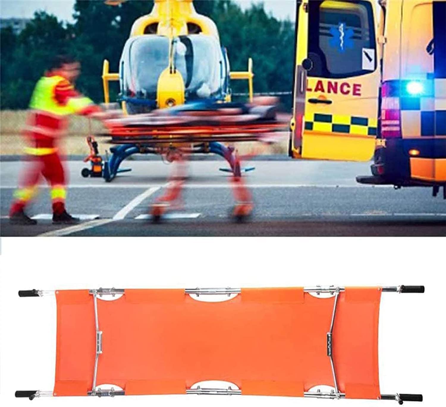 FAXIOAWA Notfall-Rettungsbahre, tragbare medizinische Bahre, medizinische Mehrzweck-Klappbahre für Zuhause, Kapazitäts-Klappbahre aus Edelstahl,Grün