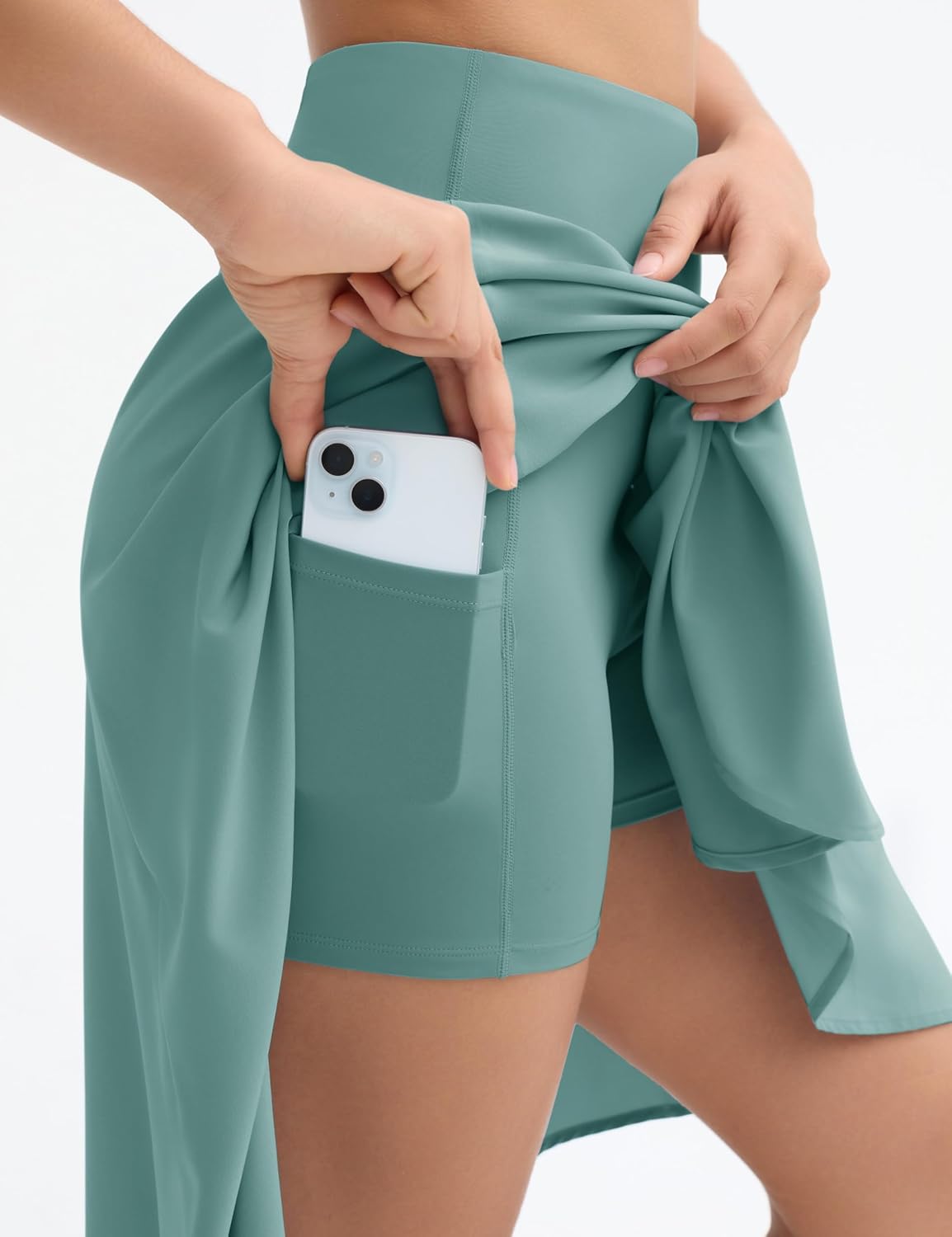 Origiwish Women's High Waist Flowy Midi Skirts Asymmetric Ruffle Hem High Low Skorts with Built-in Shorts - Image 3