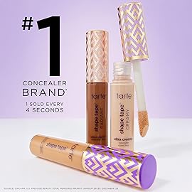 tarte shape tape concealer - Full Size-Coverage, Matte Finish for Under Eye, Dark Circles, Fine Lines, Redness & Discoloration, Longwear, Dermatologist-Tested, Vegan, Cruelty-Free
