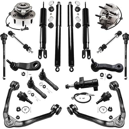Detroit Axle - Front Wheel Hubs & Bearings Control Arms + Rear Shocks Kit Replacement for Silverado Sierra Yukon XL Avalanche 1500 Tahoe - 19pc Set