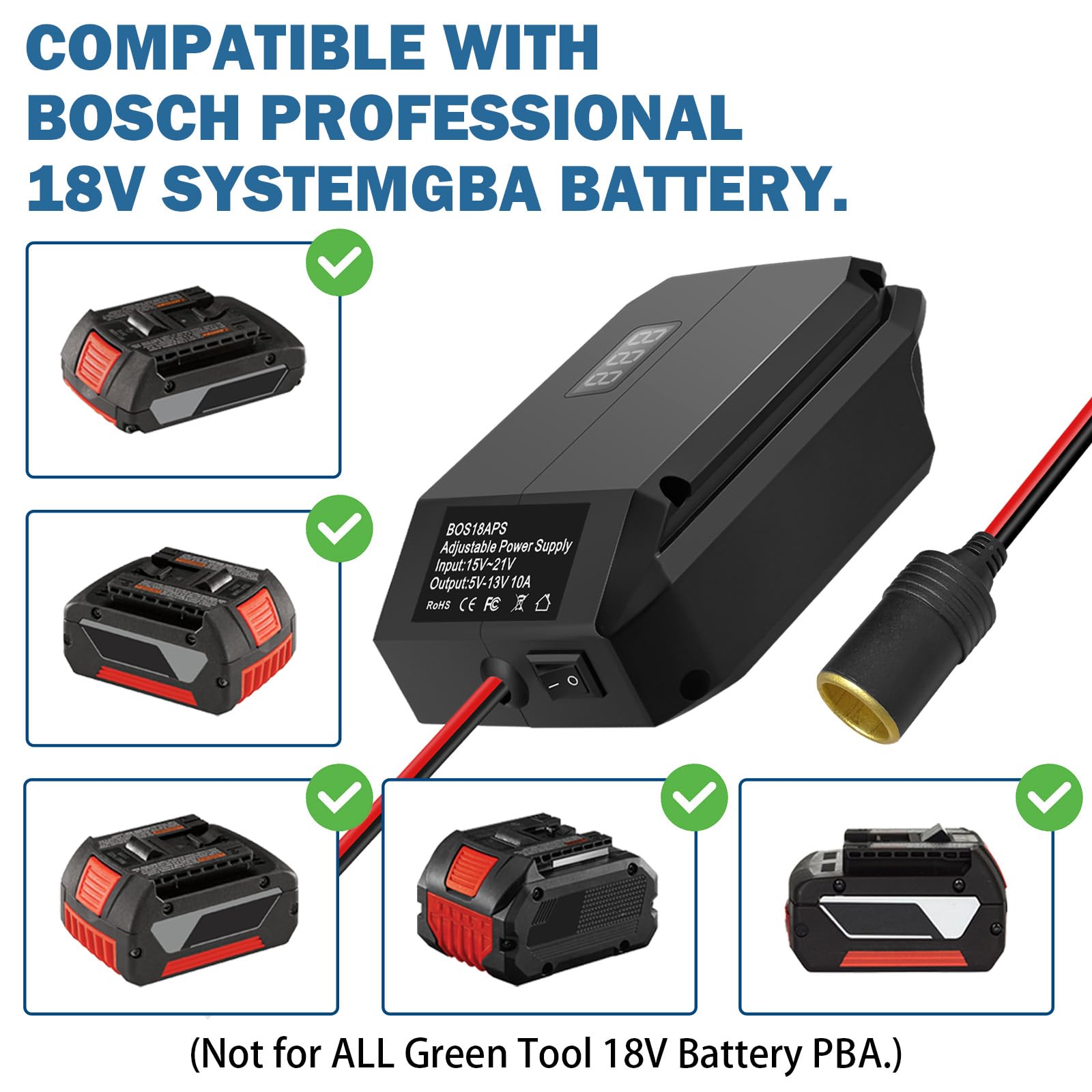 Convertitore step down da 18 V a 12 V per batteria Bosch GBA 18 V, adattatore di alimentazione della batteria DC, adattatore per accendisigari, perfetto per l'aggiornamento di utensili elettrici,