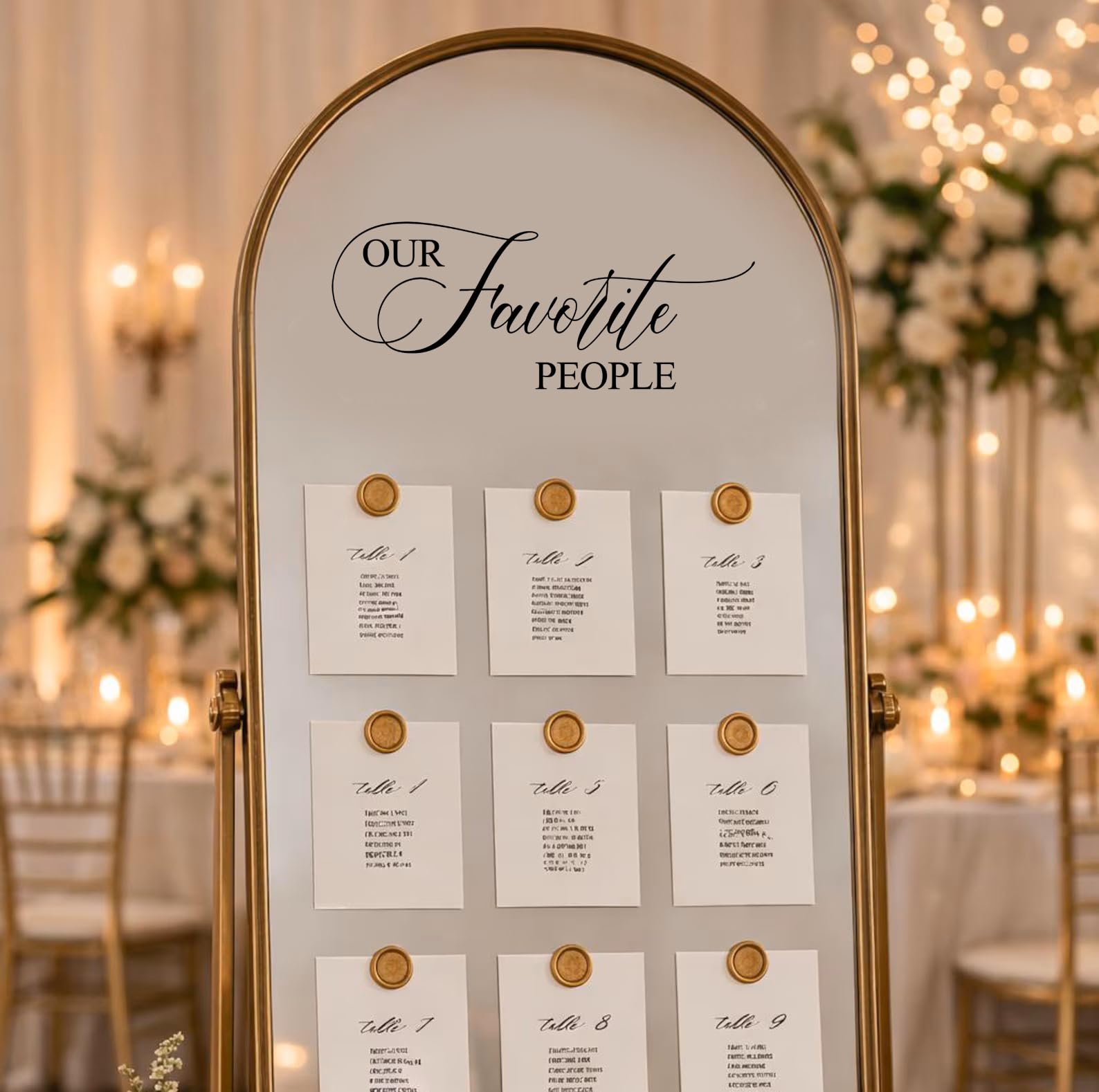Wedding Seating Plan Mirror Decal – Our Favourite People Mirror Sticker – Elegant Wedding Signage (White, W30xH12cm)