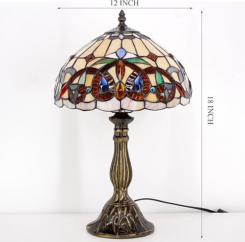 Miniatura 3 de WERFACTORY Lámpara de mesa estilo Tiffany con vitrales de serenidad victoriana, lámpara de noche de escritorio, luz de lectura, 12 x 12 x 18