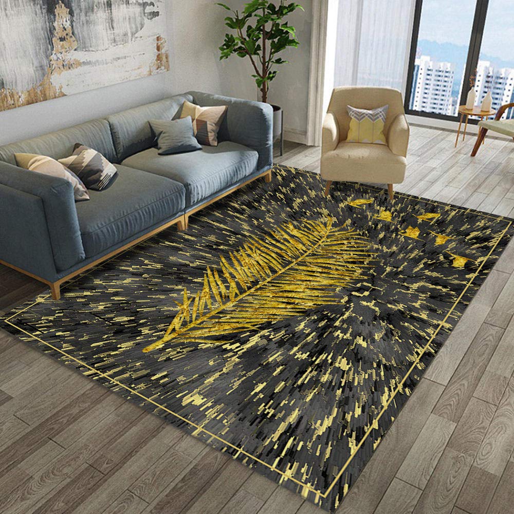 Tapis de salon noir et doré 200x300cm moderne rectangulaire pour dressing et chambre fille