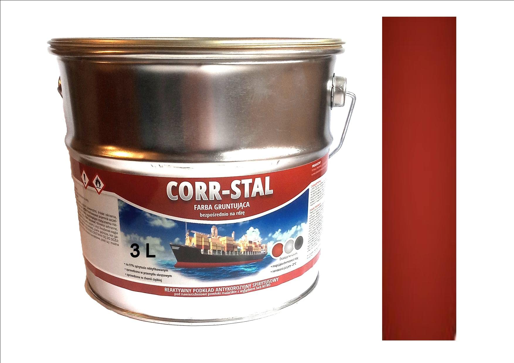 CORR-STAL Metallschutzlack, Rostschutzfarbe, Metallfarbe außen, Grundierung gegen Rost, Farbe für Metall, Rostschutzgrundierung Korrosionsschutz, Metallack, Aluminium-Zink. (3 Liter, Oxid Rot)