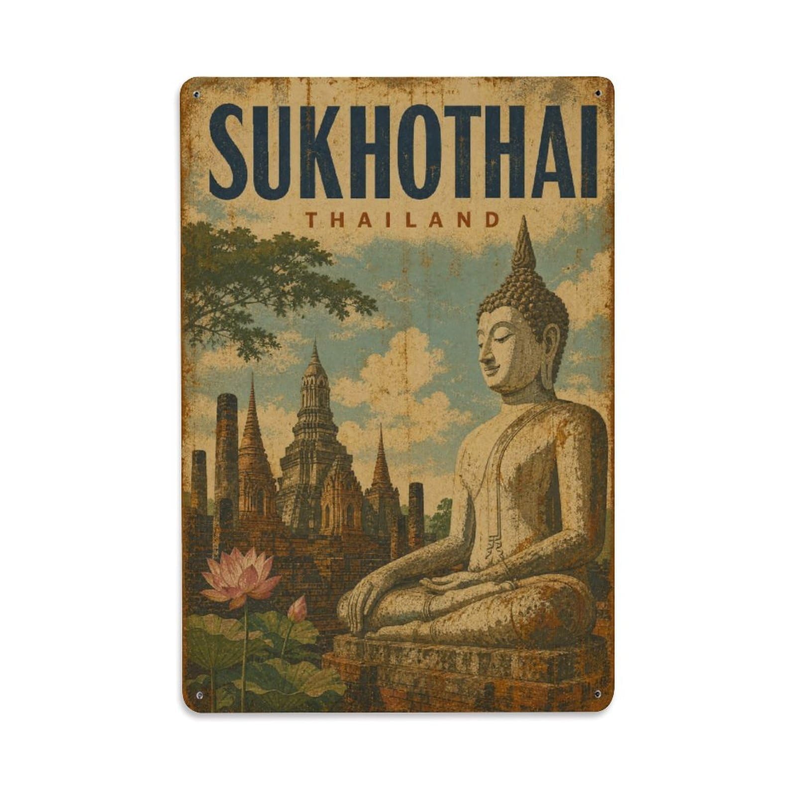 Gead 8X12inch Style Travel Vintage Thailand Sukhothai Metal Tin Sign