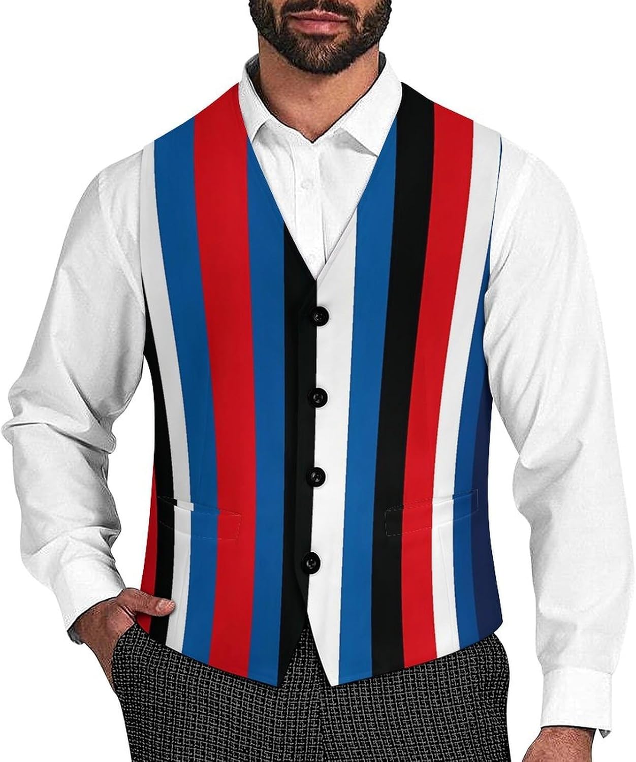 Red Blue White Stripes Men's Suit Vest Formal Vests Casual Dress Fit Waistcoat Casual Tuxedo for Business