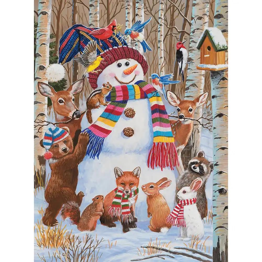 Bits And Pieces - 500 Puzzle Per Adulti 45,7 X 61 Cm, Animali Della Foresta Che Decorano Un Pupazzo Di Neve, 500 Pezzi, Inverno Neve Vacanze Boschi Sciarpa Uccello Casa Jigsaw Dell'artista William Vanderdasson-image