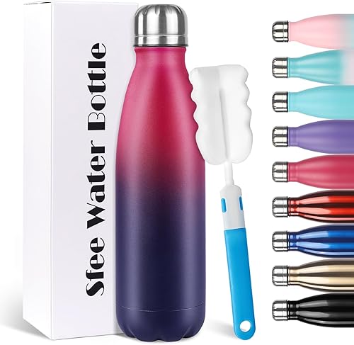 Miniatura 13 de Sfee Botella de agua aislada, botellas de agua de acero inoxidable de 17 onzas, botellas de agua reutilizables al vacío de doble pared a prueba de