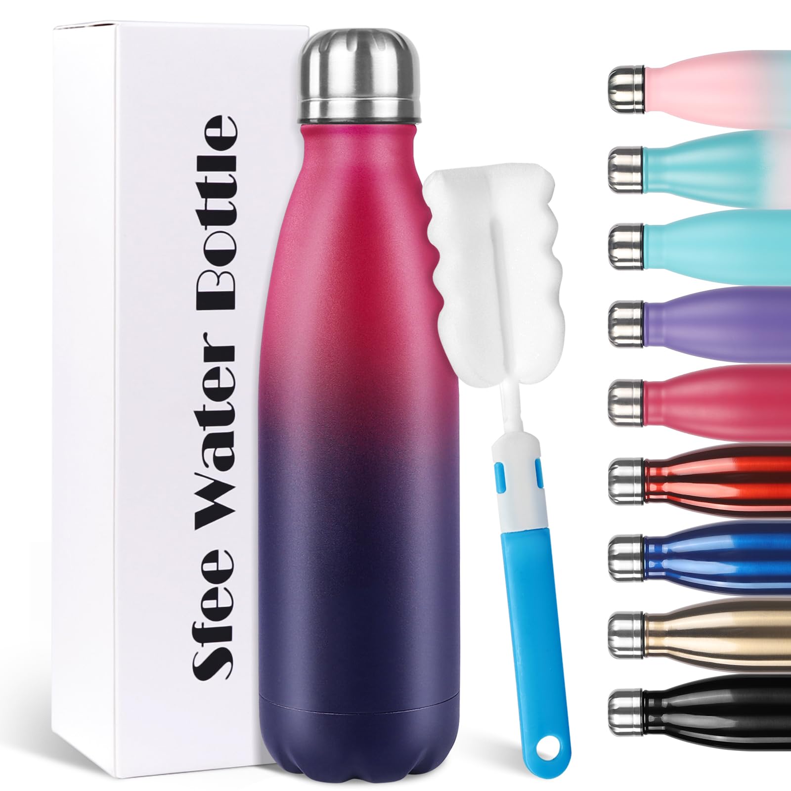 Sfee Insulated Water Bottle, 17oz Stainless Steel Water Bottles, Double Wall Vacuum Reusable Water Bottles Leak Proof BPA-FREE Sports Bottle Cup Keep Hot&Cold for Running Gym Cycling Kids(DRed) — image 1