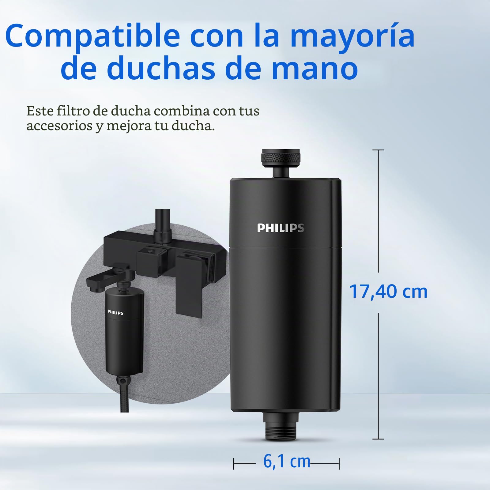 PHILIPS AWP1775BK/37 - Filtro de agua para cabezal de ducha, color negro