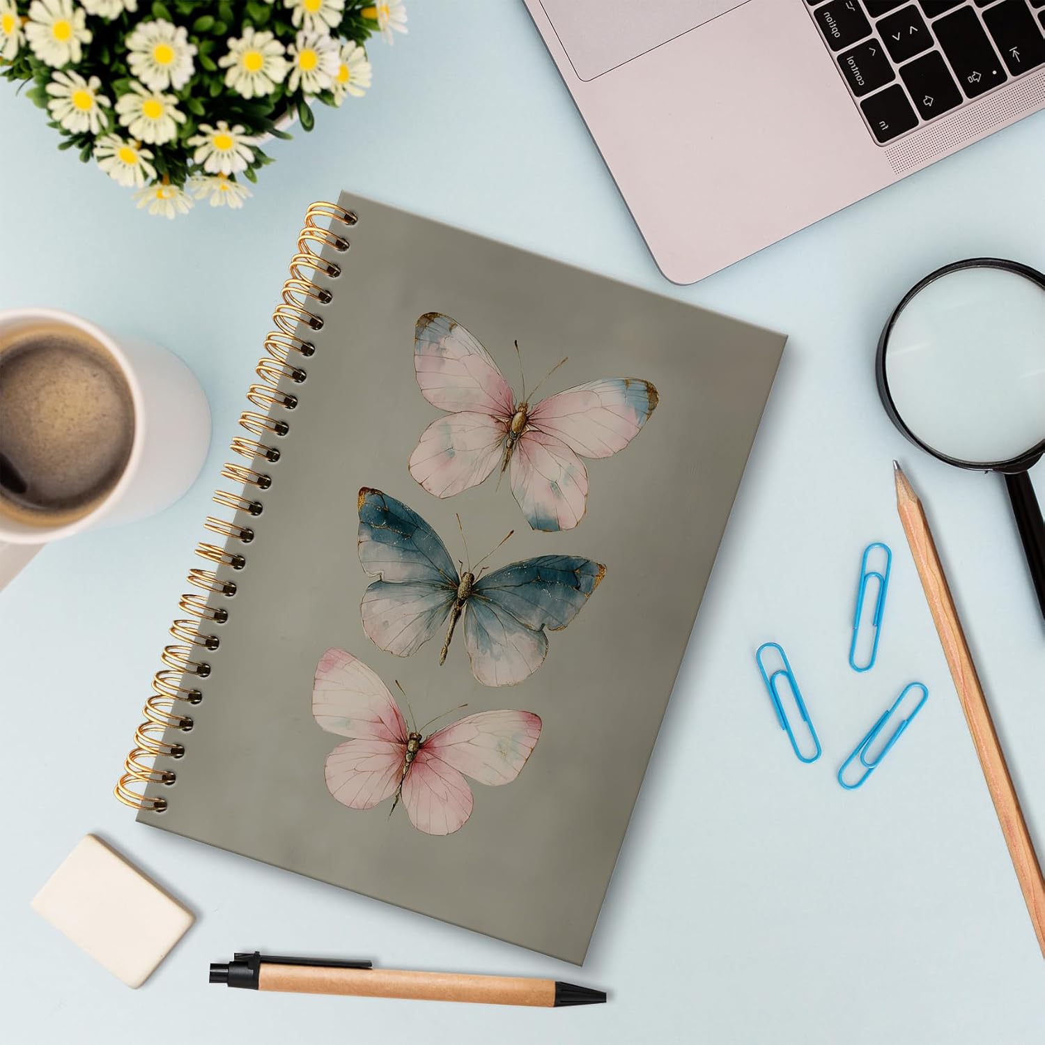 huester Vintage Butterfly Spiral Notebook Journal, Green Retro Butterfly Aesthetic Journal Notebooks for Note Taking, Vintage Office Supplies for Women Gifts for Women, 5.5x8.3 Inch - Image 2