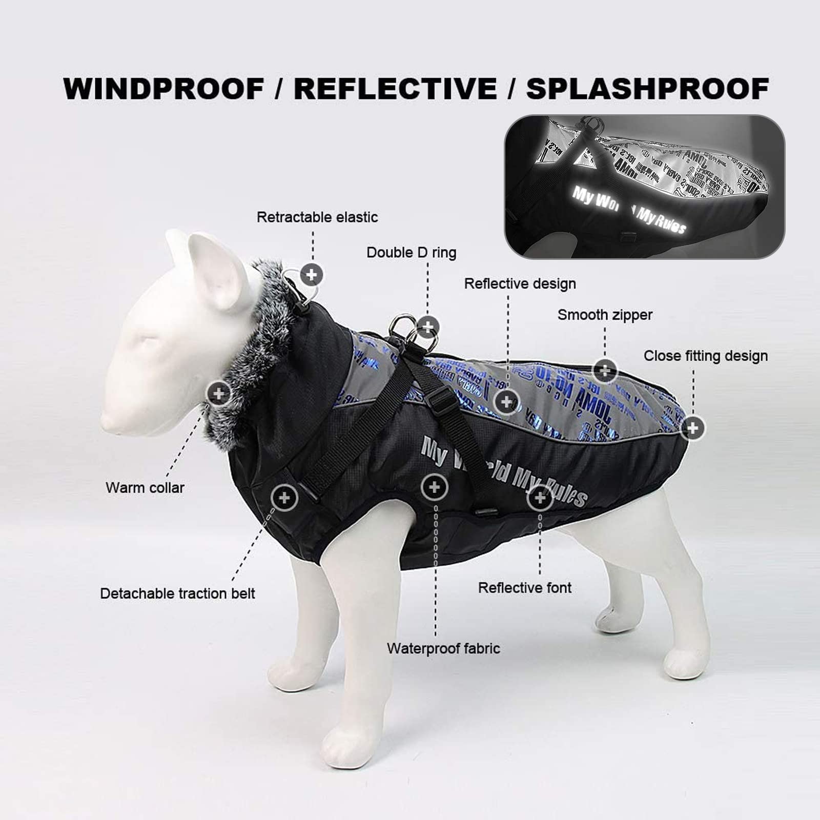 PETCUTE Cappotto Cane Invernale, Cappotto per Cani Impermeabile con Imbracatura,Giacca Invernale Calda con Strisce Riflettenti,Giacca Antivento per Cani di Piccola Taglia Grande Media,5XL
