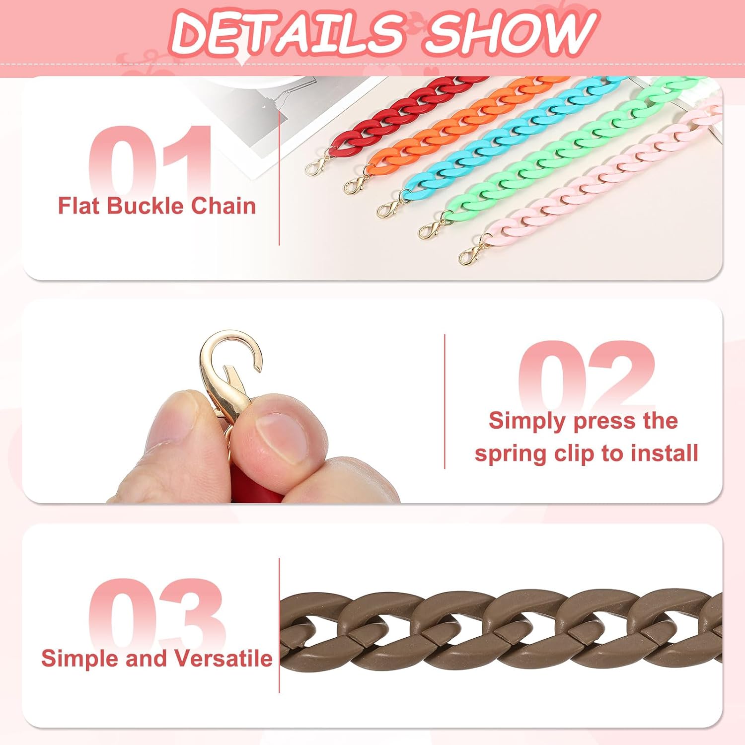 uxcell Acrylic Purse Strap, 23.6 Inch Matte Bag Chain Shoulder Purse Clutches Strap Replacement Bag Chain with Buckle for Handbag, Shoulder Bag Crossbody, Brown - Image 3