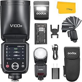كاميرا جودوكس فلاش V100-N V100 N برأس دائري متوافق مع نيكون، 2.4G لاسلكي HSS 1/8000s V100N ستروب TTL سبيد لايت مع بطارية ليثيوم أيون قابلة للإزالة يدعم فلاش فرعي نوع سي