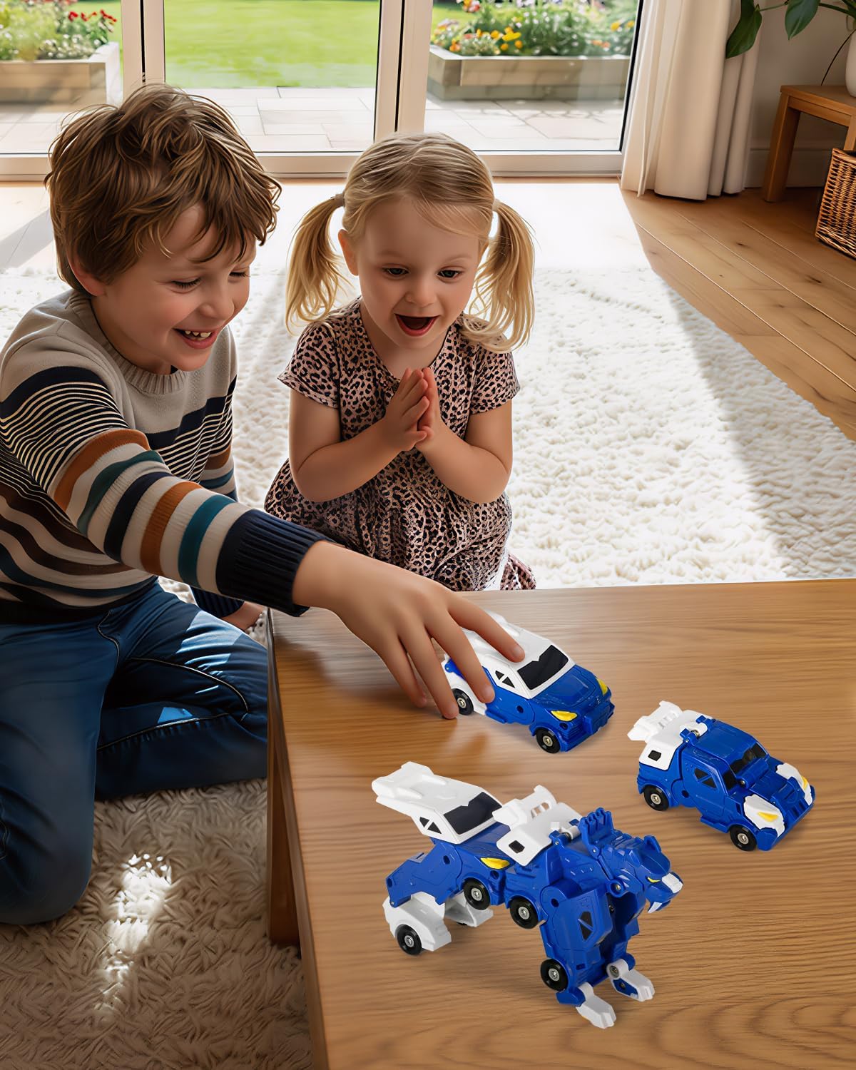 Collision Transforming Dinosaur Car Toy, 2 in 1 Magnetic Cars that Transform into Dinosaur Toys for Kids, Fun Transformer Car Robot Toys Birthday Party Gift for Boys Girls, Blue